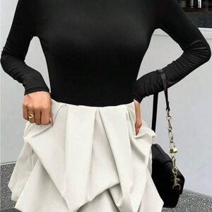 Elegant Black and White Long Sleeve Dress